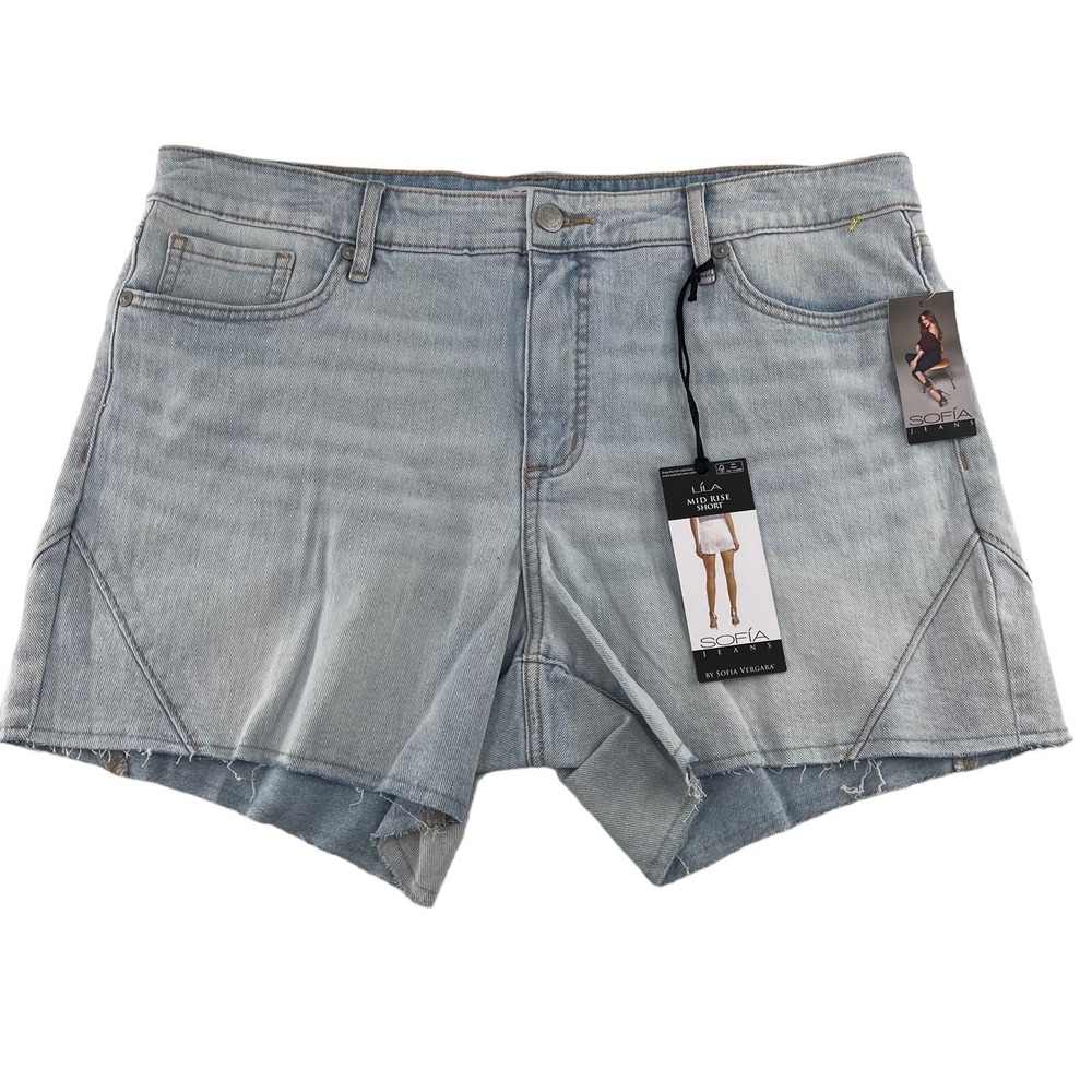Sofia Vergara Lila Mid Rise Jean Shorts Easy Short w/side Gusset sz 14 NWT Denim